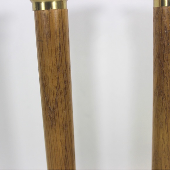 Mid Century Set of Two Vintage Brass and Oak Wood Candle Holders, Candle Sticks - Picture 7 of 9